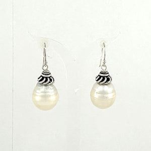 Sterling Silver White Baroque Pearl Hook Earrings (Large Size)