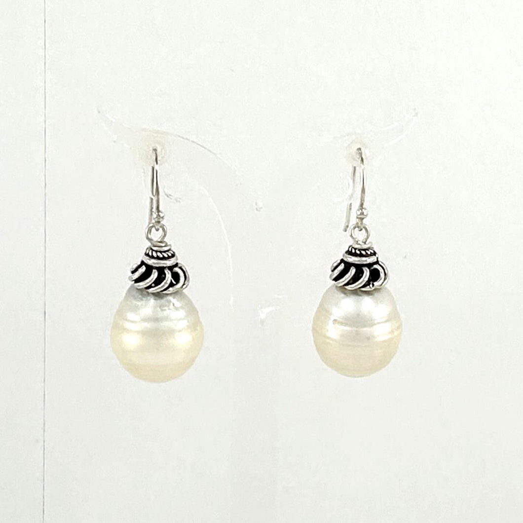 Sterling Silver White Baroque Pearl Hook Earrings (Large Size)