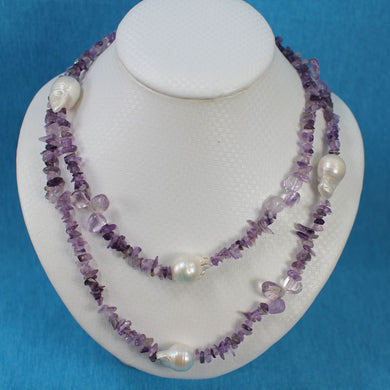 Baroque White Pearl & Amethyst Chip Necklace
