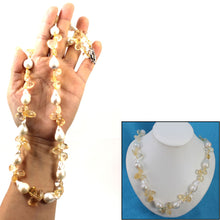 Load image into Gallery viewer, Baroque White Pearl &amp; Citrine Quartz Necklace – 25”