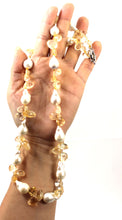 Load image into Gallery viewer, Baroque White Pearl &amp; Citrine Quartz Necklace – 25”
