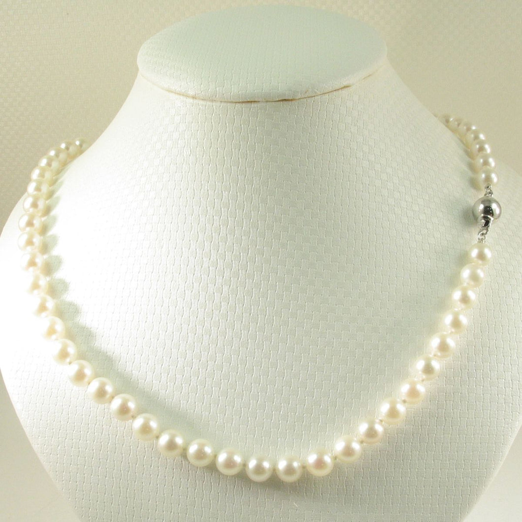White Akoya Cultured Pearl Hand-Knotted Necklace with 925 Silver Clasp