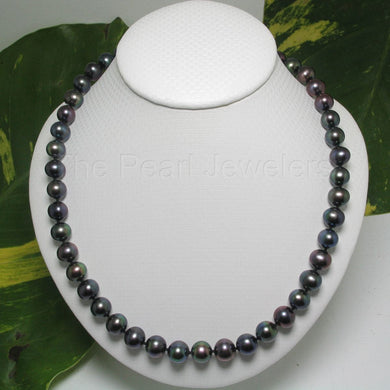 Black Peacock Freshwater Cultured Pearl Hand-Knotted Necklace 14K Gold Clasp