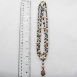 Double Strand Champagne Pearl & Agate Necklace with Gold-Plated Clasp