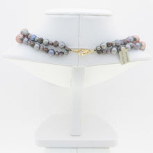 Load image into Gallery viewer, Double Strand Champagne Pearl &amp; Agate Necklace with Gold-Plated Clasp