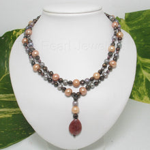 Load image into Gallery viewer, Double Strand Champagne Pearl &amp; Agate Necklace with Gold-Plated Clasp