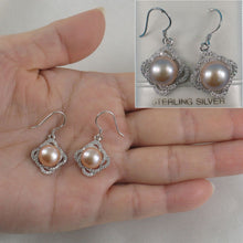 Load image into Gallery viewer, Sterling Silver Pink Pearl CZ Hook Earrings (42 CZ, Large Size)