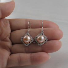 Load image into Gallery viewer, Sterling Silver Pink Pearl CZ Hook Earrings (42 CZ, Large Size)