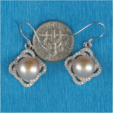 Load image into Gallery viewer, Sterling Silver Pink Pearl CZ Hook Earrings (42 CZ, Large Size)