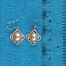 Load image into Gallery viewer, Sterling Silver Pink Pearl CZ Hook Earrings (42 CZ, Large Size)