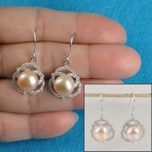 Load image into Gallery viewer, Sterling Silver Pink Pearl CZ Hook Earrings (72 CZ)