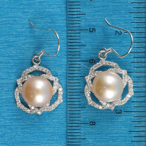 Sterling Silver Pink Pearl CZ Hook Earrings (72 CZ)