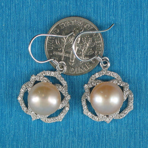 Sterling Silver Pink Pearl CZ Hook Earrings (72 CZ)