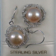 Load image into Gallery viewer, Sterling Silver Pink Pearl CZ Hook Earrings (72 CZ)