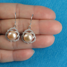 Load image into Gallery viewer, Sterling Silver Pink Pearl CZ Hook Earrings (72 CZ)
