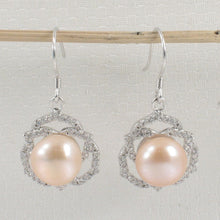 Load image into Gallery viewer, Sterling Silver Pink Pearl CZ Hook Earrings (72 CZ)