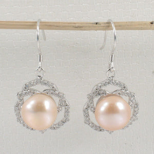 Sterling Silver Pink Pearl CZ Hook Earrings (72 CZ)