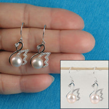 Load image into Gallery viewer, Sterling Silver Pink Pearl CZ Hook Earrings (38 CZ)