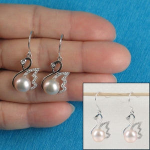 Sterling Silver Pink Pearl CZ Hook Earrings (38 CZ)