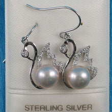 Load image into Gallery viewer, Sterling Silver Pink Pearl CZ Hook Earrings (38 CZ)