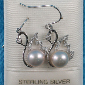 Sterling Silver Pink Pearl CZ Hook Earrings (38 CZ)