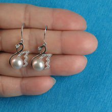 Load image into Gallery viewer, Sterling Silver Pink Pearl CZ Hook Earrings (38 CZ)