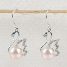 Load image into Gallery viewer, Sterling Silver Pink Pearl CZ Hook Earrings (38 CZ)
