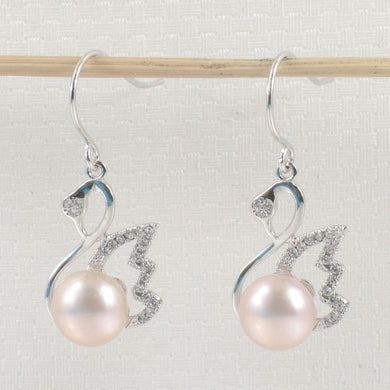 Sterling Silver Pink Pearl CZ Hook Earrings (38 CZ)