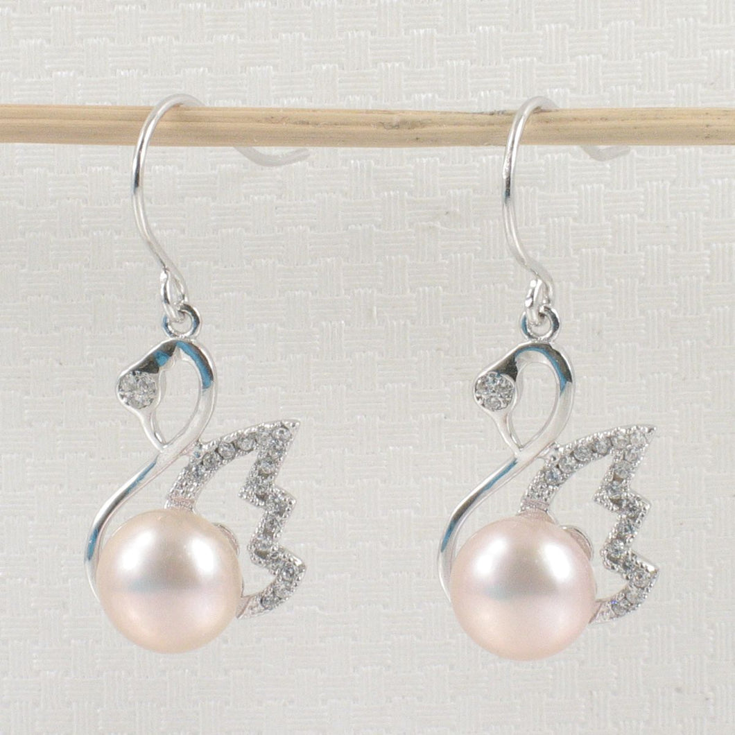 Sterling Silver Pink Pearl CZ Hook Earrings (38 CZ)