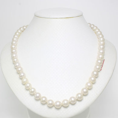 White Semi-Round Freshwater Pearl Hand-Knotted Necklace with 925 Silver Clasp