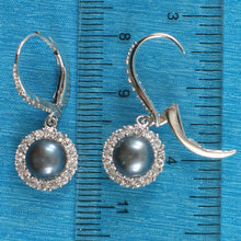 Load image into Gallery viewer, Sterling Silver Multi-Color Pearl CZ Leverback Earrings (White / Pink / Black)