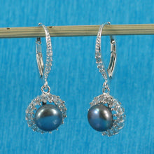 Load image into Gallery viewer, Sterling Silver Multi-Color Pearl CZ Leverback Earrings (White / Pink / Black)