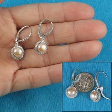 Load image into Gallery viewer, Sterling Silver Multi-Color Pearl CZ Leverback Earrings (White / Pink / Black)