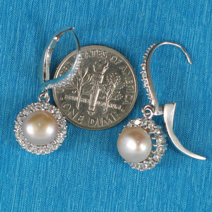 Sterling Silver Multi-Color Pearl CZ Leverback Earrings (White / Pink / Black)