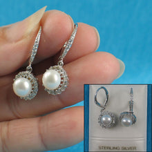 Load image into Gallery viewer, Sterling Silver White Pearl 42 CZ Leverback Earrings