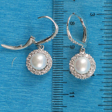 Load image into Gallery viewer, Sterling Silver White Pearl 42 CZ Leverback Earrings