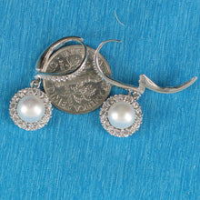 Load image into Gallery viewer, Sterling Silver White Pearl 42 CZ Leverback Earrings