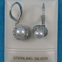 Load image into Gallery viewer, Sterling Silver White Pearl 42 CZ Leverback Earrings