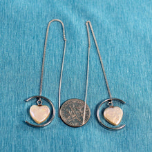 Load image into Gallery viewer, Sterling Silver Threader Peach Coin Pearl Earrings (Heart Shape)