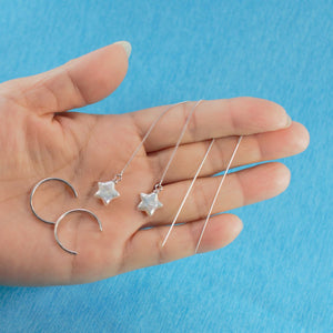 Sterling Silver Threader White Coin Pearl Earrings (Star Shape)