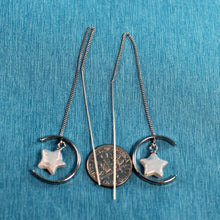 Load image into Gallery viewer, Sterling Silver Threader White Coin Pearl Earrings (Star Shape)
