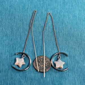 Sterling Silver Threader White Coin Pearl Earrings (Star Shape)