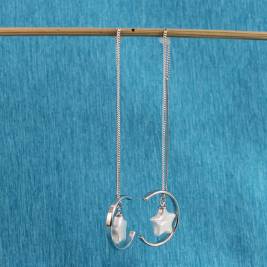 Sterling Silver Threader White Coin Pearl Earrings (Star Shape)