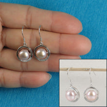 Load image into Gallery viewer, Sterling Silver Pink Pearl CZ Hook Earrings (22 CZ)