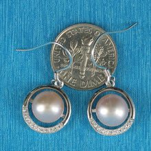Load image into Gallery viewer, Sterling Silver Pink Pearl CZ Hook Earrings (22 CZ)