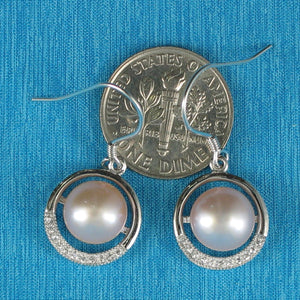 Sterling Silver Pink Pearl CZ Hook Earrings (22 CZ)