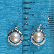Load image into Gallery viewer, Sterling Silver Pink Pearl CZ Hook Earrings (22 CZ)