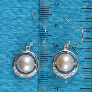Sterling Silver Pink Pearl CZ Hook Earrings (22 CZ)