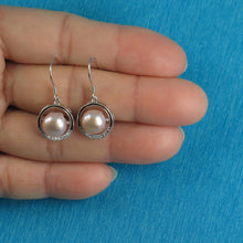 Load image into Gallery viewer, Sterling Silver Pink Pearl CZ Hook Earrings (22 CZ)