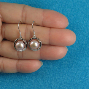 Sterling Silver Pink Pearl CZ Hook Earrings (22 CZ)
